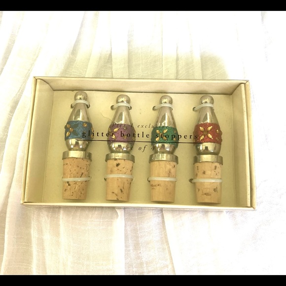 NIP Pier 1 Exclusive Glitter Holiday Inspired Wine Stoppers (Set4) Nickel Plated - Picture 5 of 6